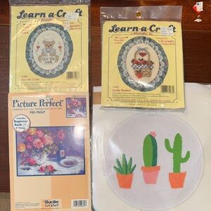 Vintage Bucilla + 3 More Picture Cross Stitch Needlepoint Kits 
Crafts Beginners